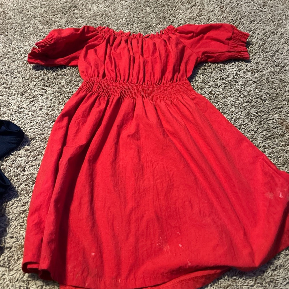 Red Smocked Off-the-Shoulder Sundress